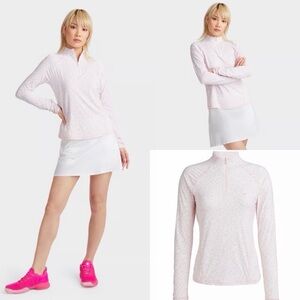 G/FORE Women's Distorted Check Silky Tech Ruched Quarter Pullover Cameo. Size L